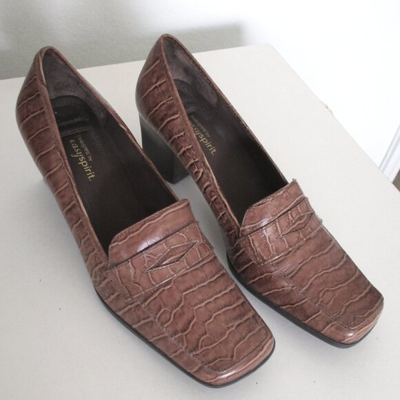 Easy Spirit Womens Brown Croco Penny Loafer w/2.5" Block Heel - Size 7.5M - Picture 2 of 10